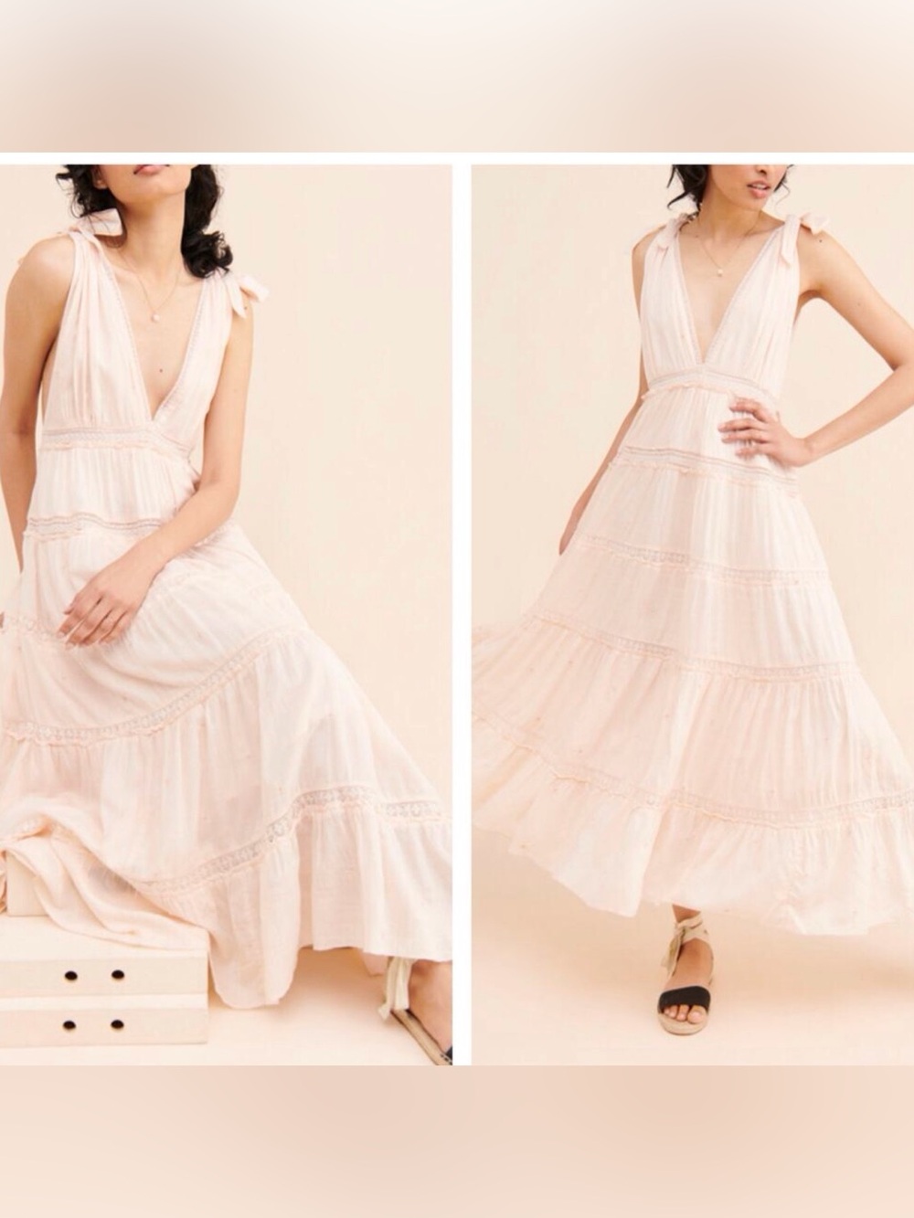 Free People Medium Pink Lily Of The Valley Midi Dress Boho Floral Lace Western
